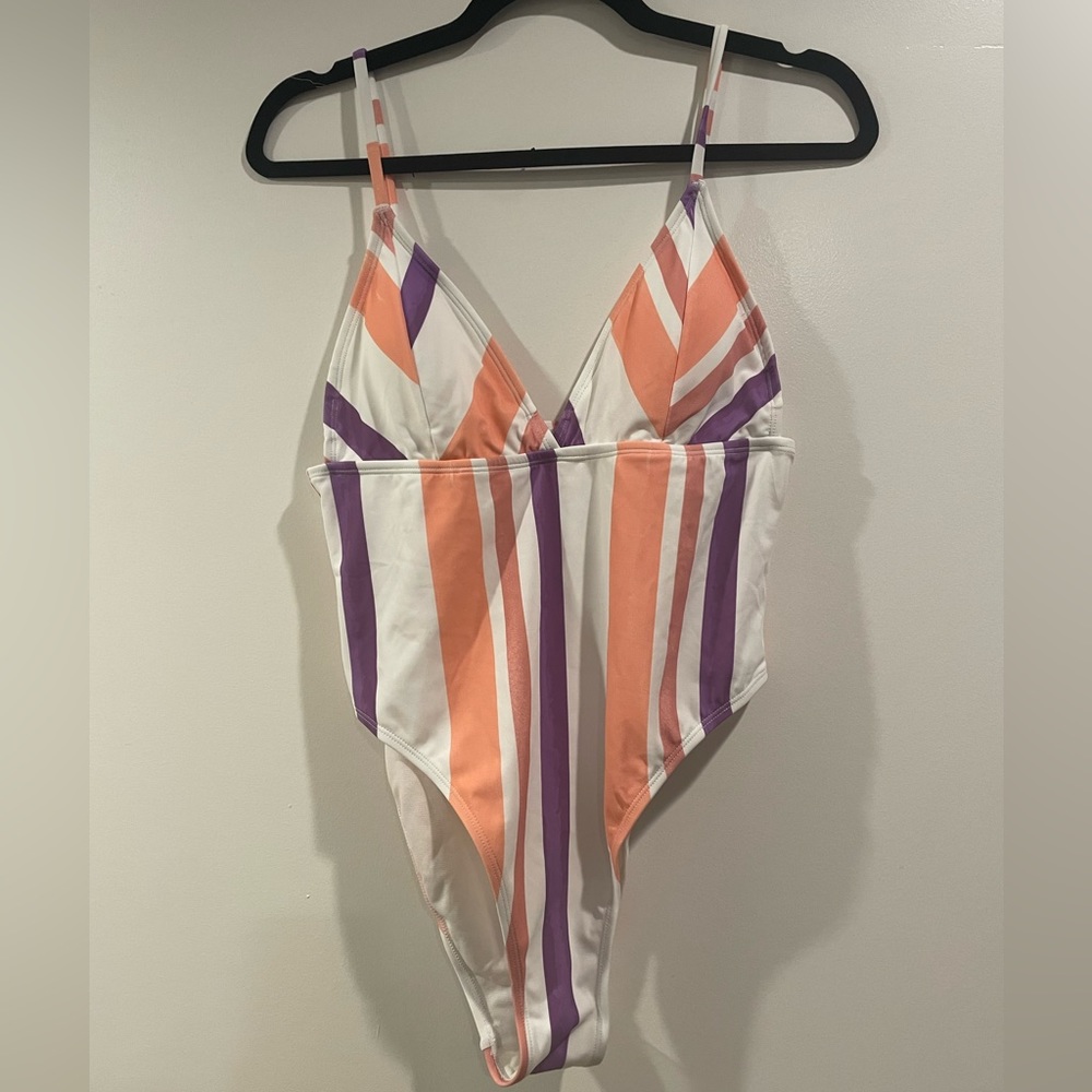 Luminescent V-Neck Paneled Stripes One-Piece Swimsuit